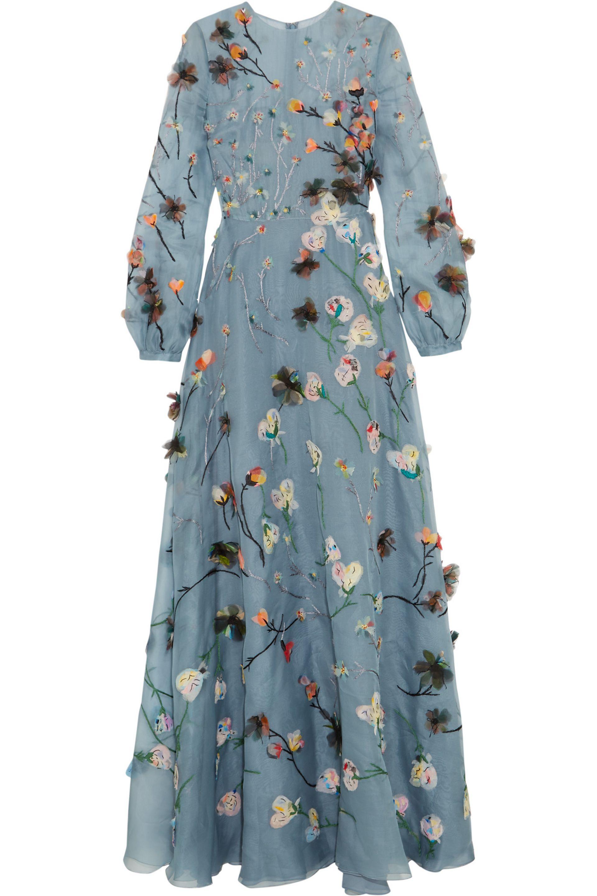 Valentino Floral Applique Evening Dress in Blue - Lyst