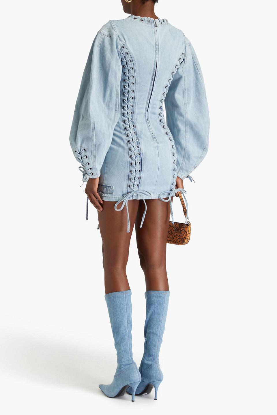 ROTATE BIRGER CHRISTENSEN Lace-up Denim Mini Dress in Blue | Lyst UK