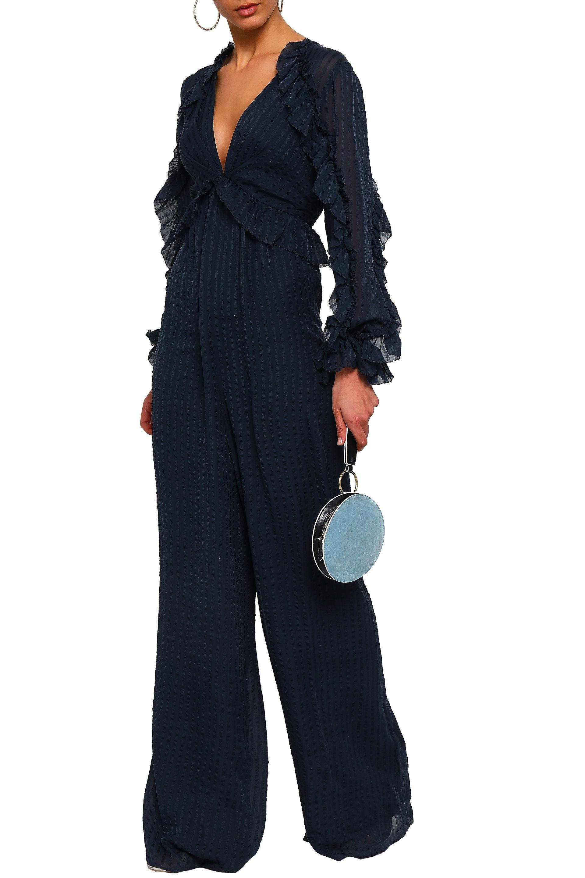 Zimmermann Ruffled Silkjacquard Jumpsuit Navy in Blue Lyst