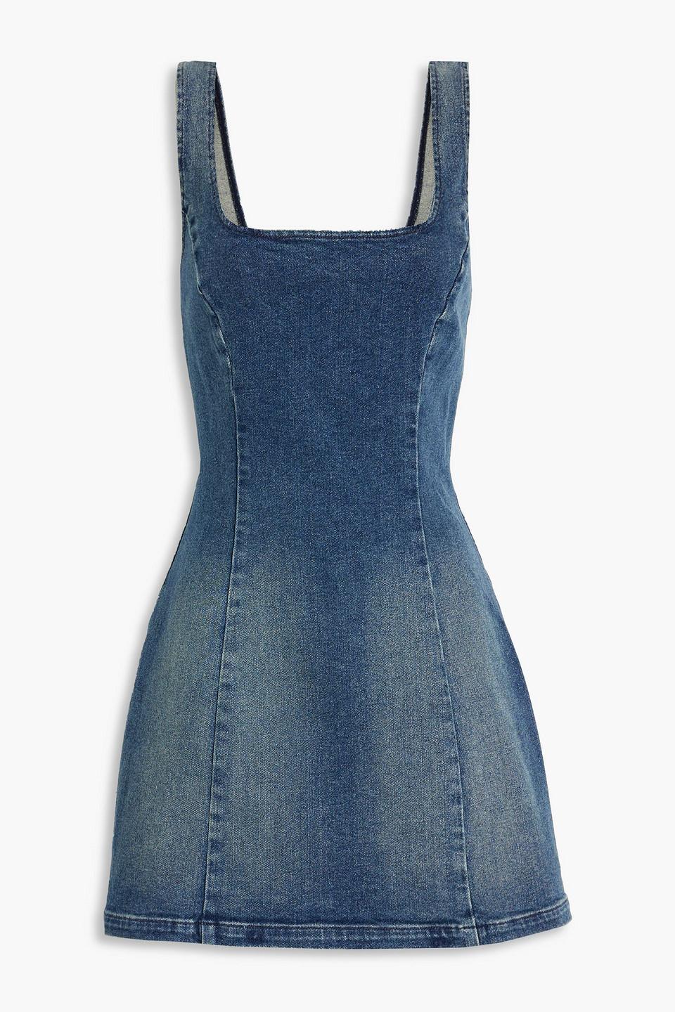 denim pleated dress Blue Denim Pleated Maxi Dress – Lace Cutwork Design main image 0