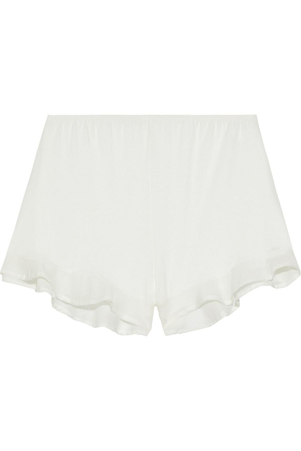 Skin Joslyn Ruffletrimmed Pima Cottonjersey Pajama Shorts White Lyst