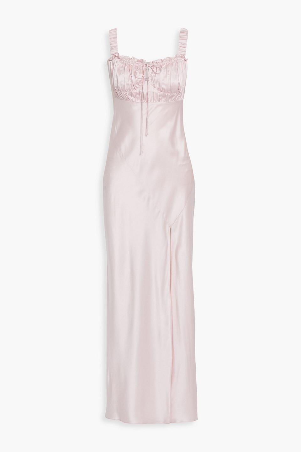 Nicholas Nina Gathered Silk Satin-crepe Maxi Dress in Pink
