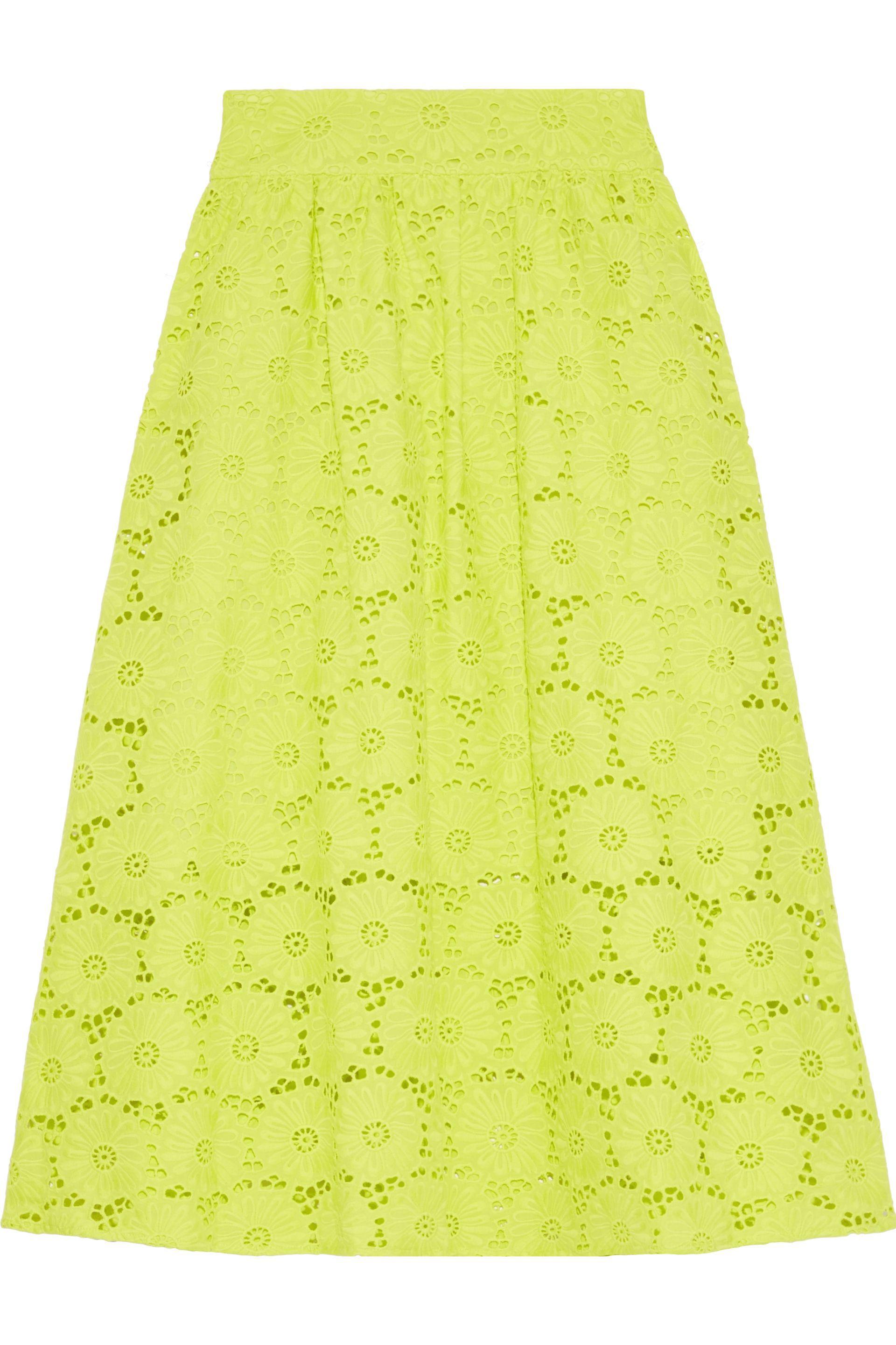 Diane von Furstenberg Tara Neon Broderie Anglaise Cotton Skirt Lime ...