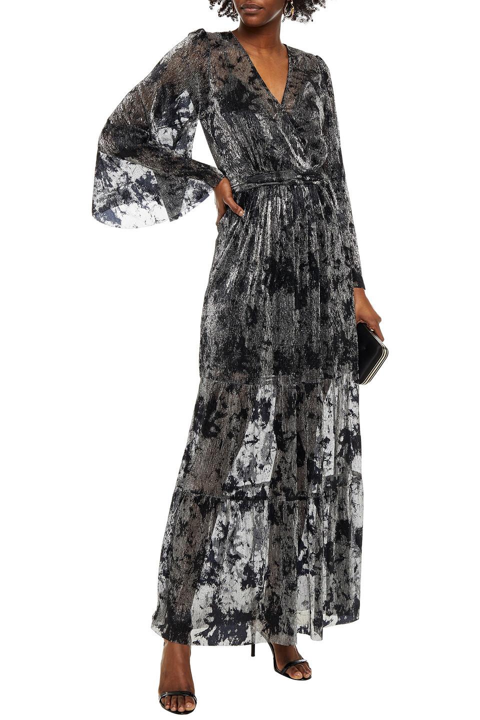 Ba&sh Vianca Wrap-effect Printed Lamé Maxi Dress in Black | Lyst