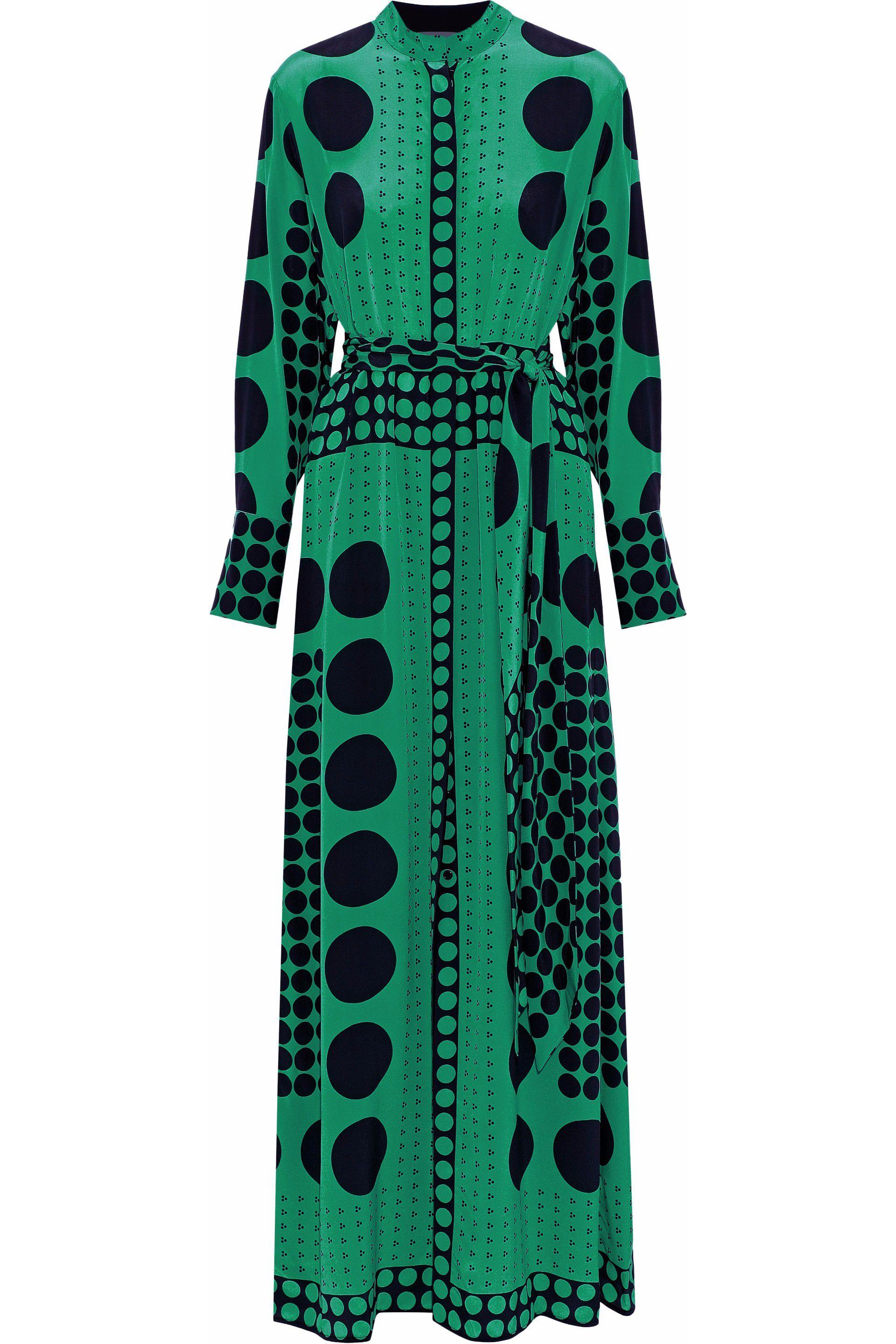 Diane von Furstenberg Polka-dot Silk Maxi Shirt Dress Jade in Green | Lyst