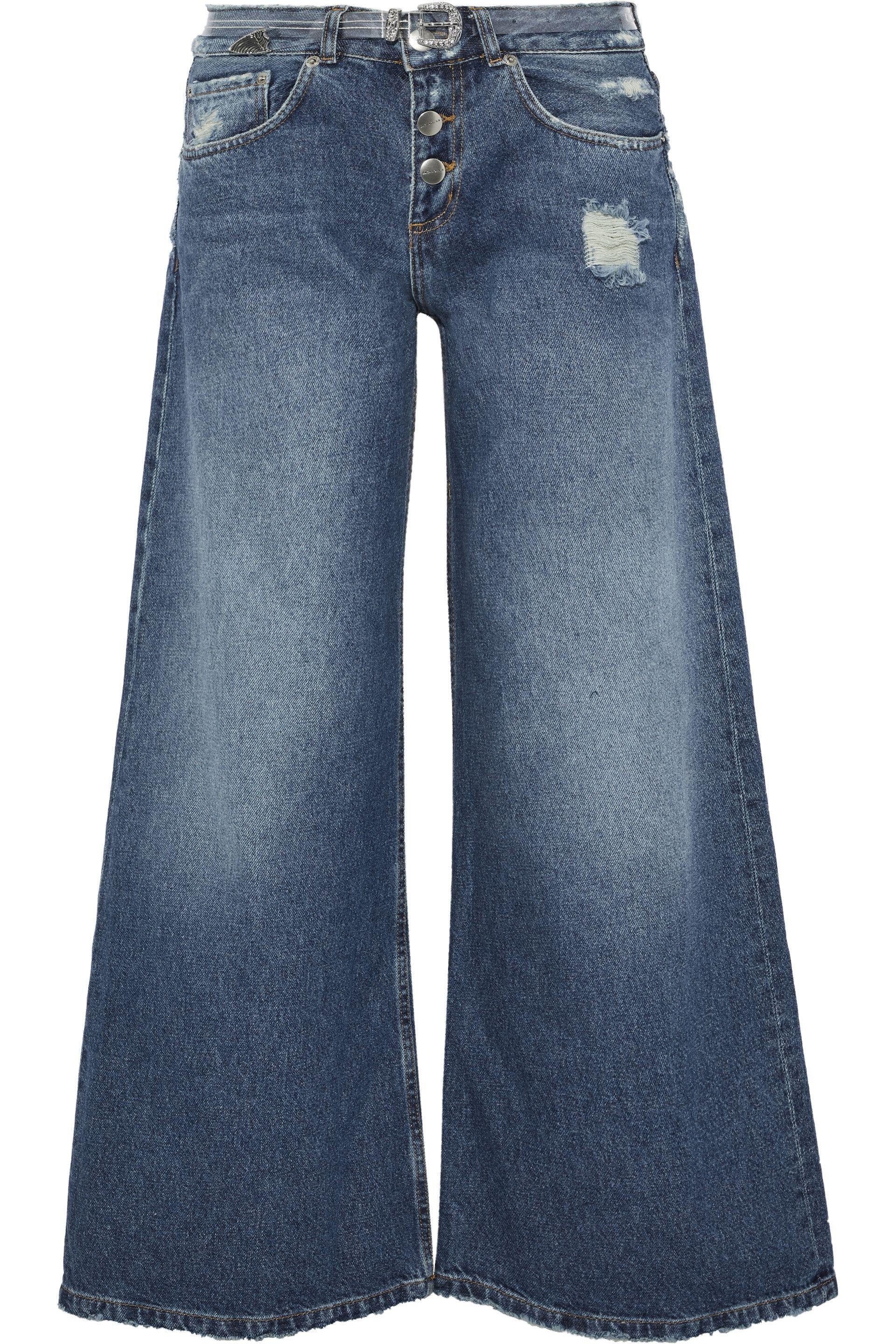 Each x Other Belted Distressed Midrise Wideleg Jeans Mid Denim in