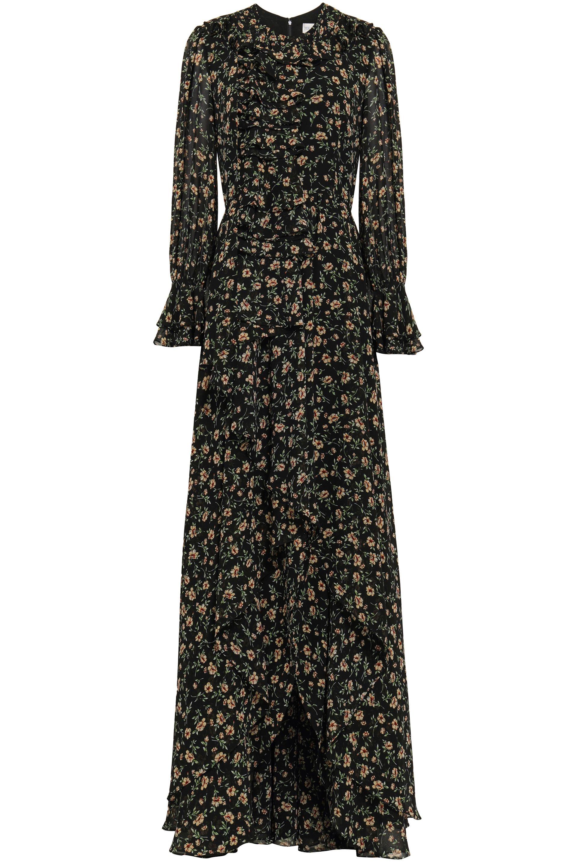 Lyst - Mikael Aghal Woman Ruffled Floral-print Georgette Maxi Dress ...