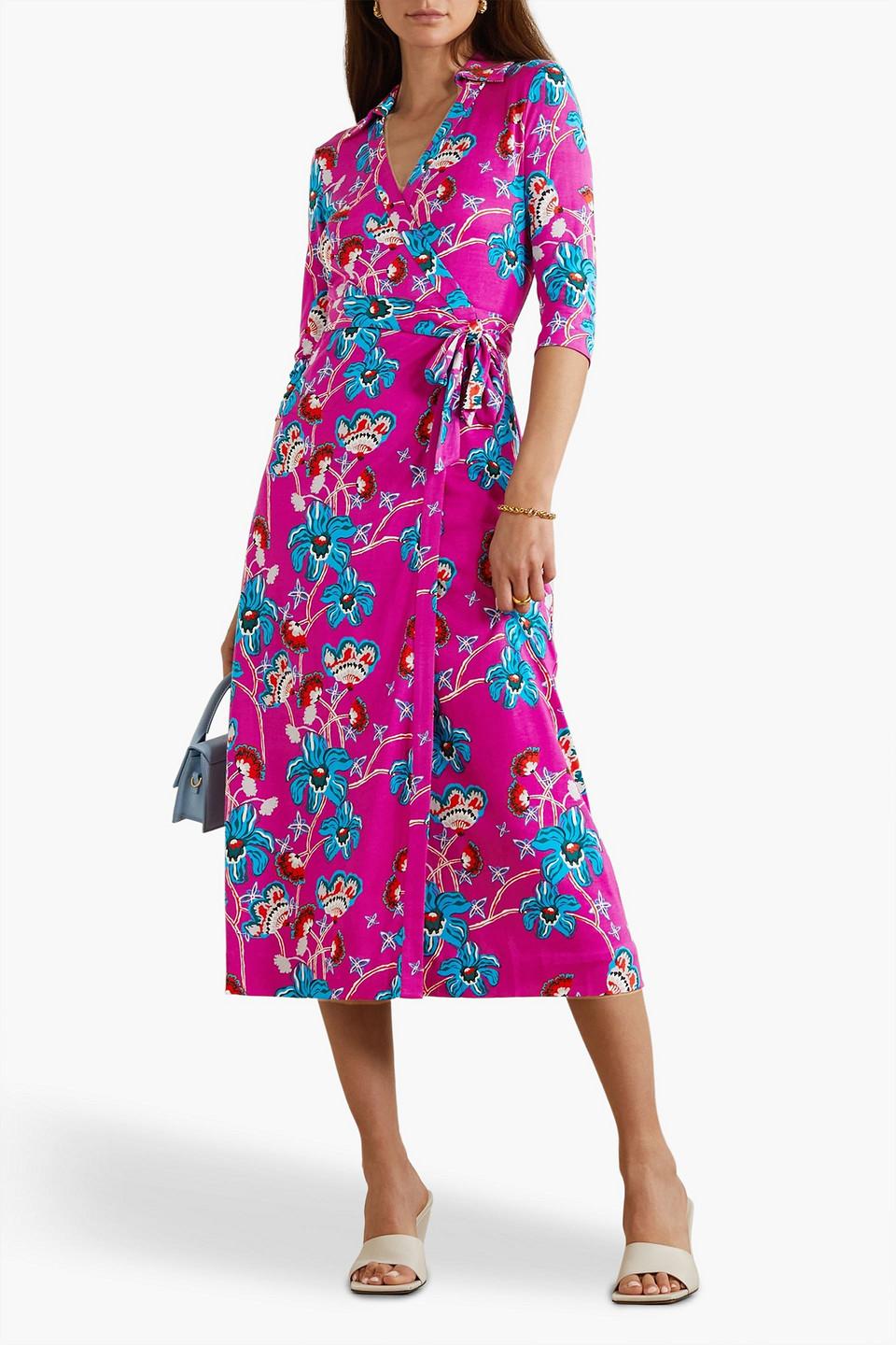 Diane von Furstenberg Abigail Floral print Silk jersey Wrap Dress in Pink Lyst UK