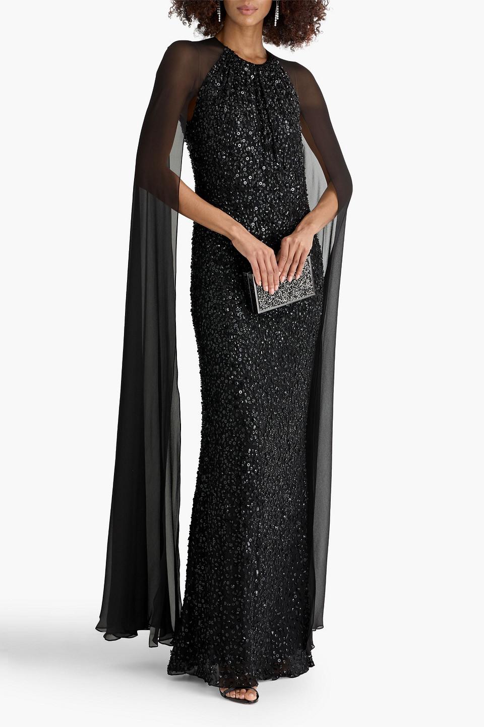 sachin and babi light blue dress Hand pleated draped chiffon gown with cape and slit – MARMAR HALIM FASHION  DESIGN LLC main image 1