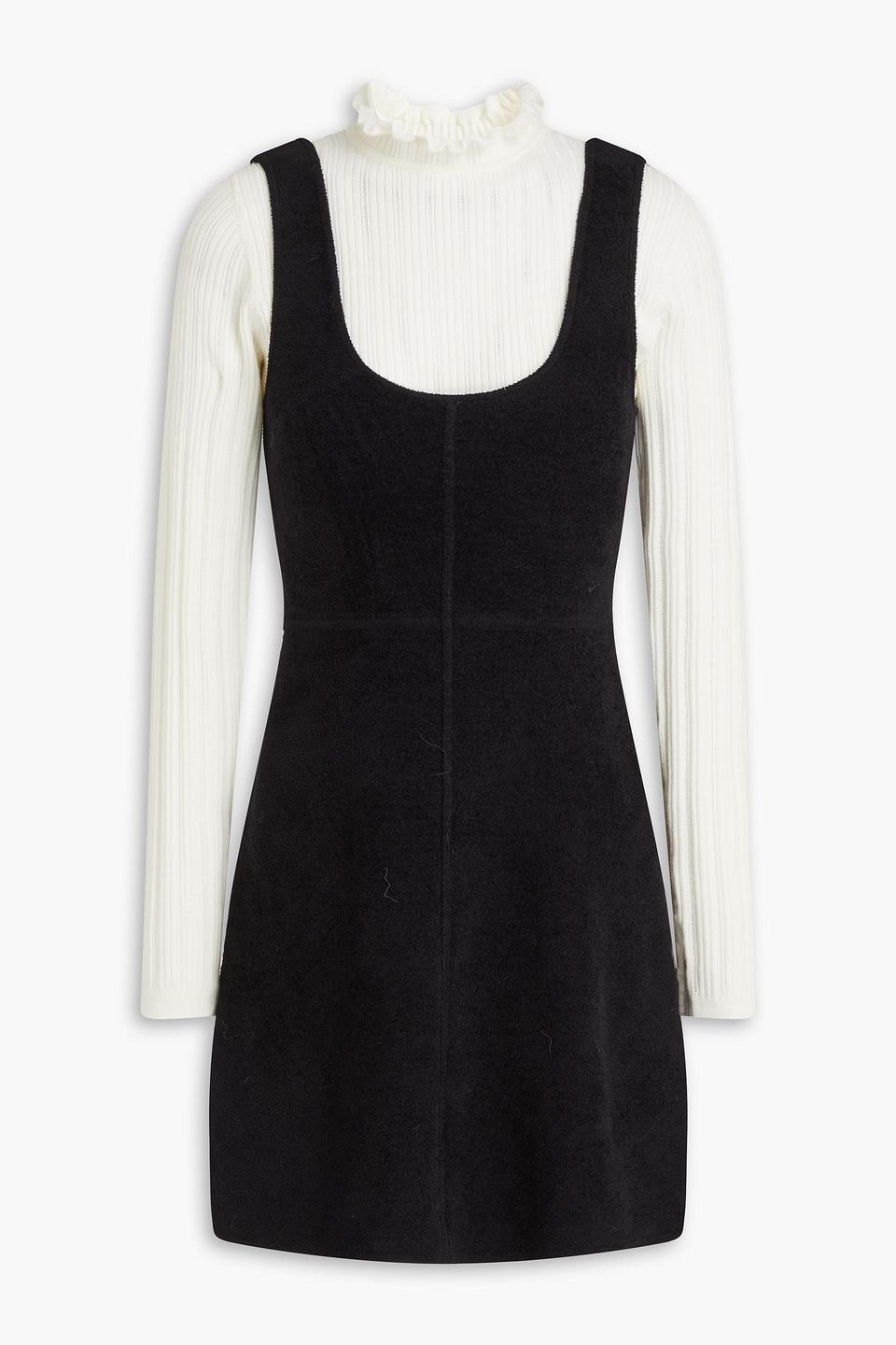 Sandro Boucle paneled Pointelle knit Mini Dress in Black Lyst UK
