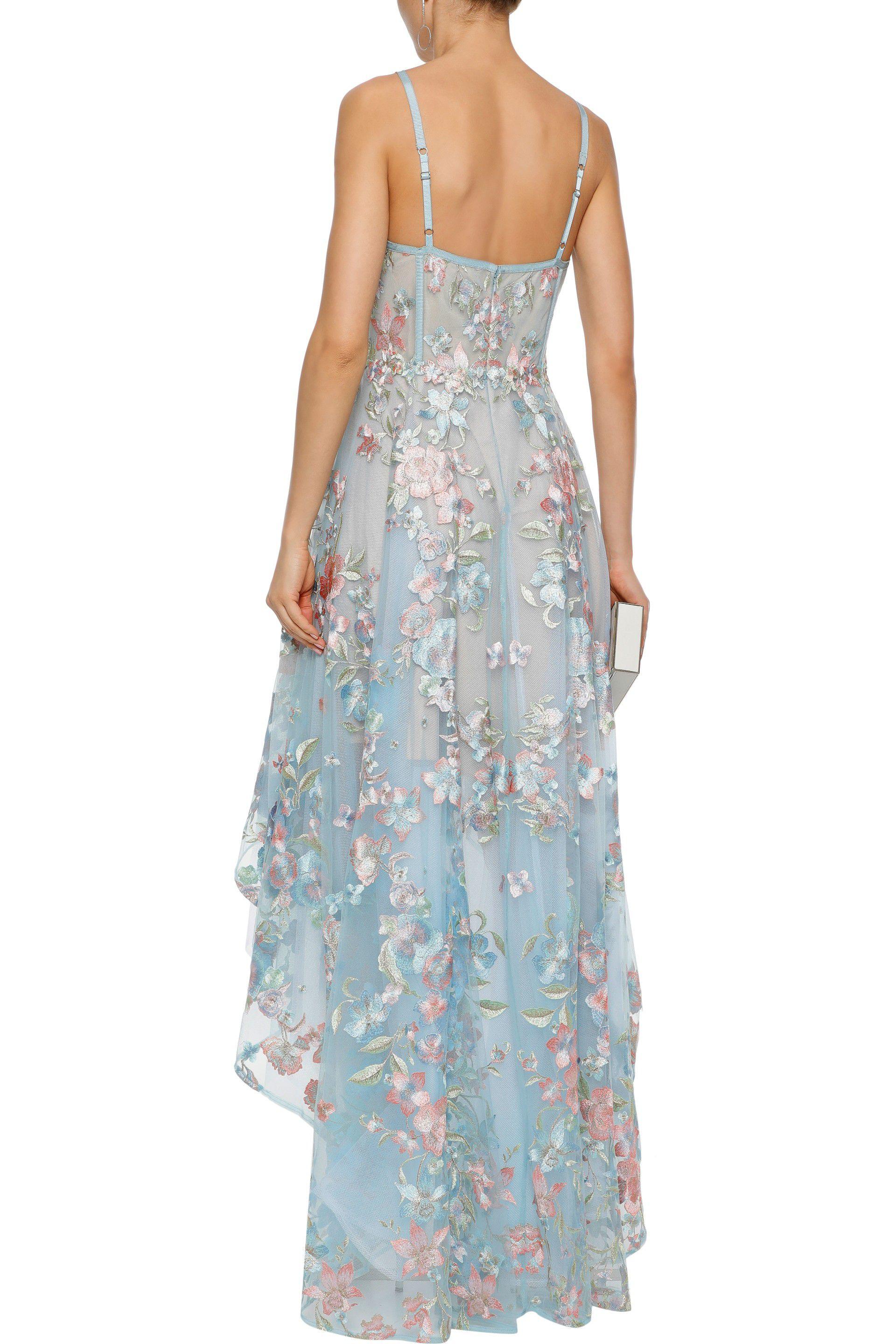 Marchesa notte Asymmetric Embroidered Tulle Gown Light Blue Lyst