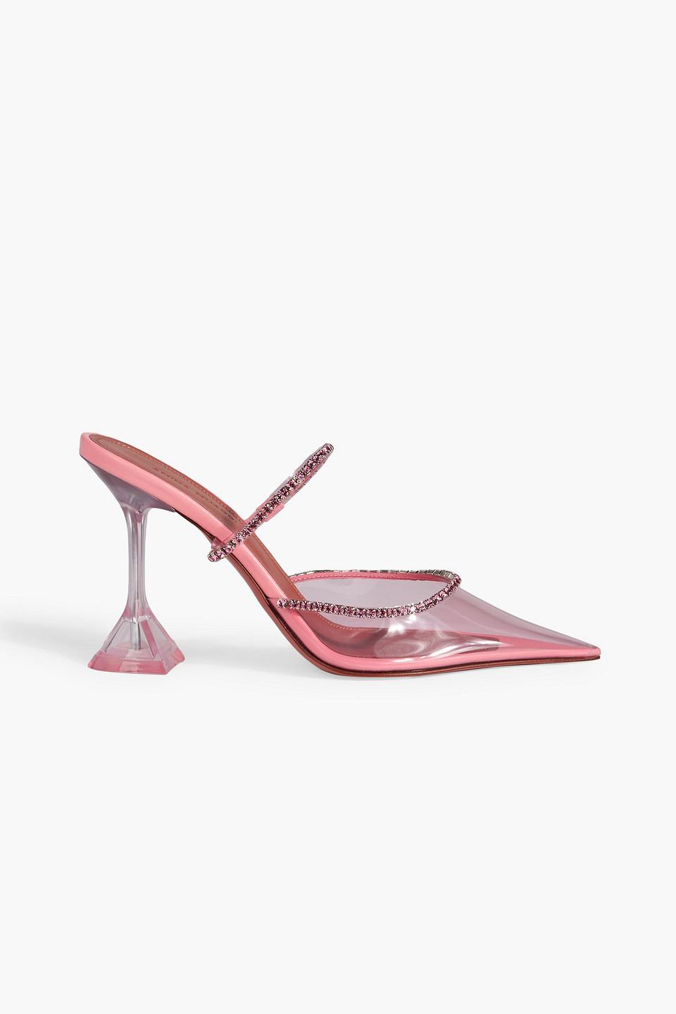 AMINA MUADDI Gilda Crystal-embellished Leather And Pvc Mules in Pink | Lyst