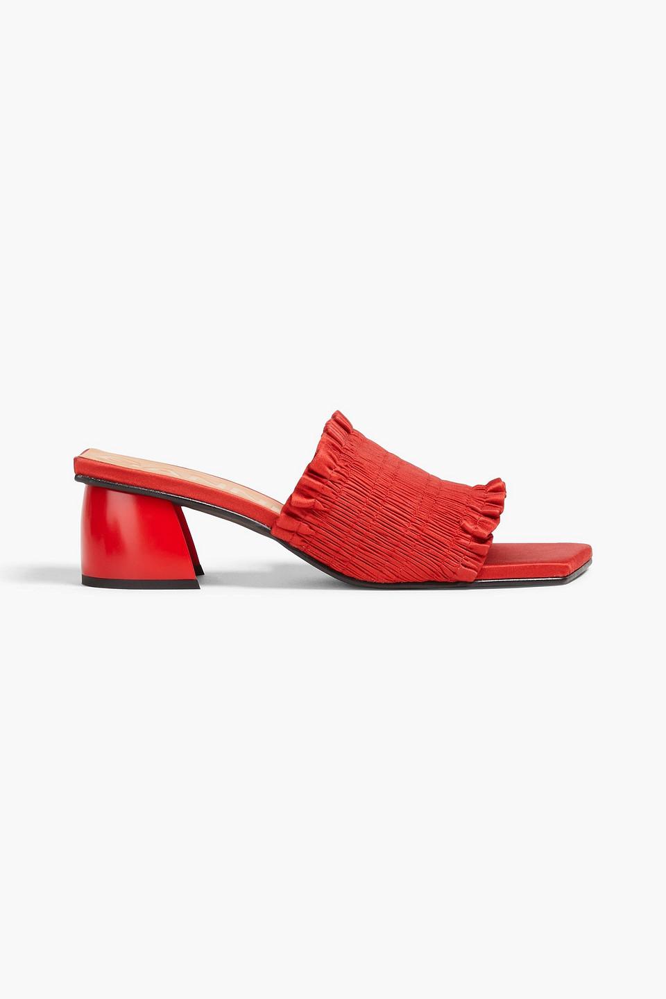 Ganni Smock 65 Satin Mules in Red | Lyst