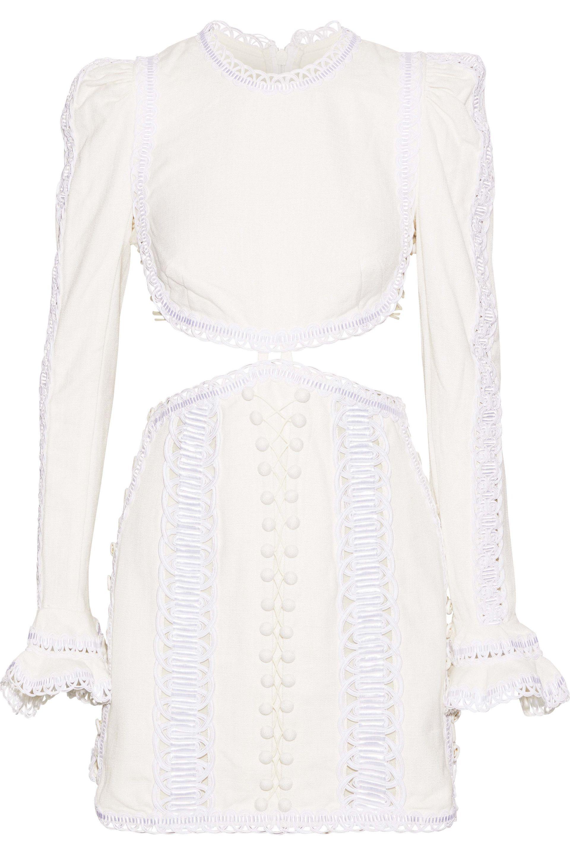 Zimmermann Lace-up Cutout Embellished Canvas Mini Dress White | Lyst