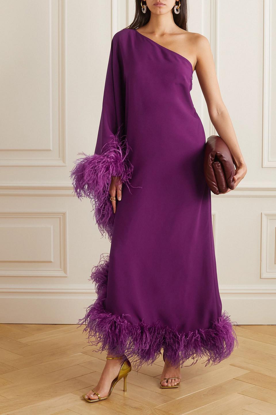 taller marmo ubud one-shoulder feather-trimmed dress Taller Marmo Piccolo Ubud feather-trim one-shoulder Dress | Black