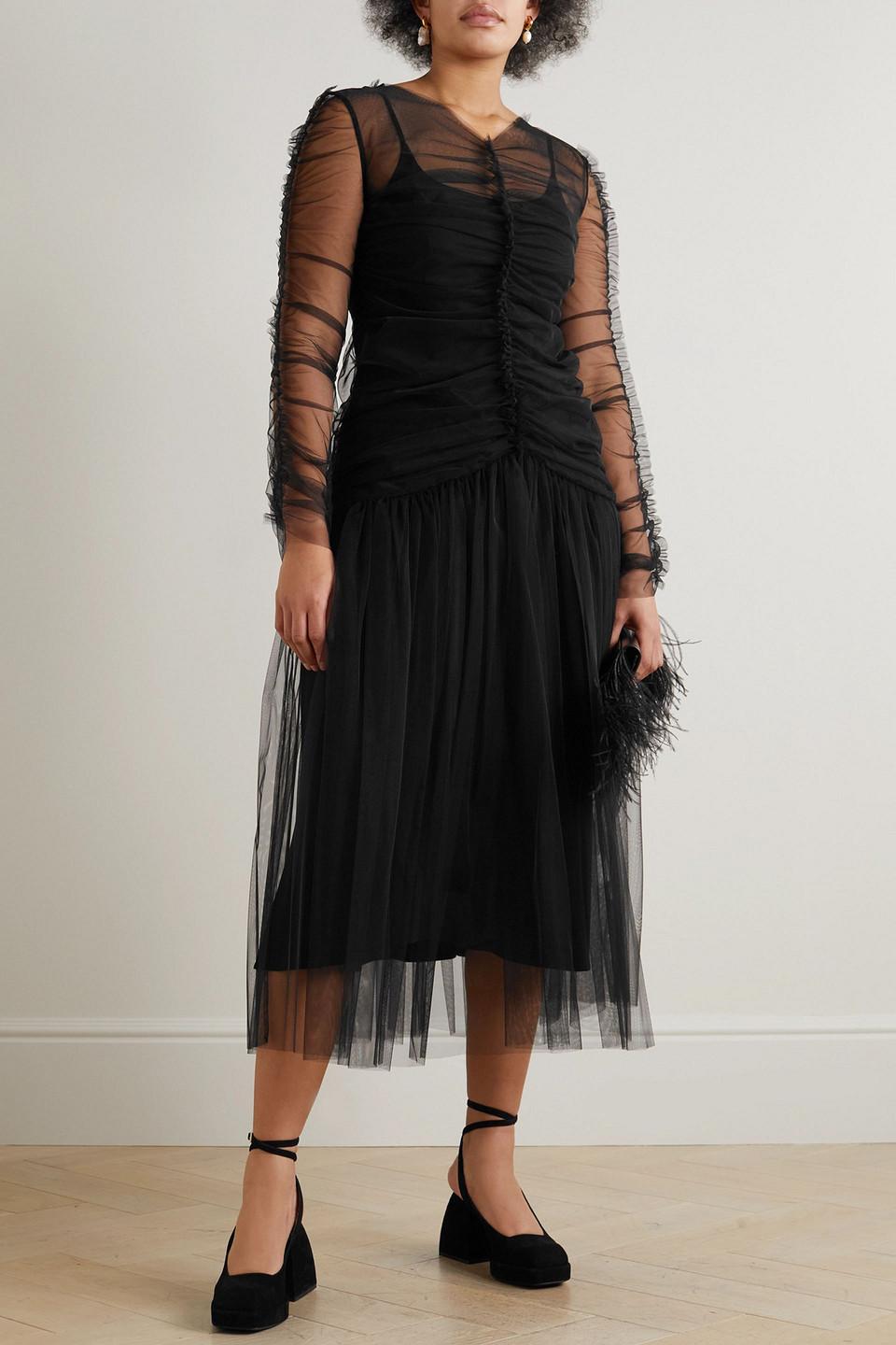molly goddard black dress Paula Shirred Cotton Dress by Molly Goddard- La Garonne