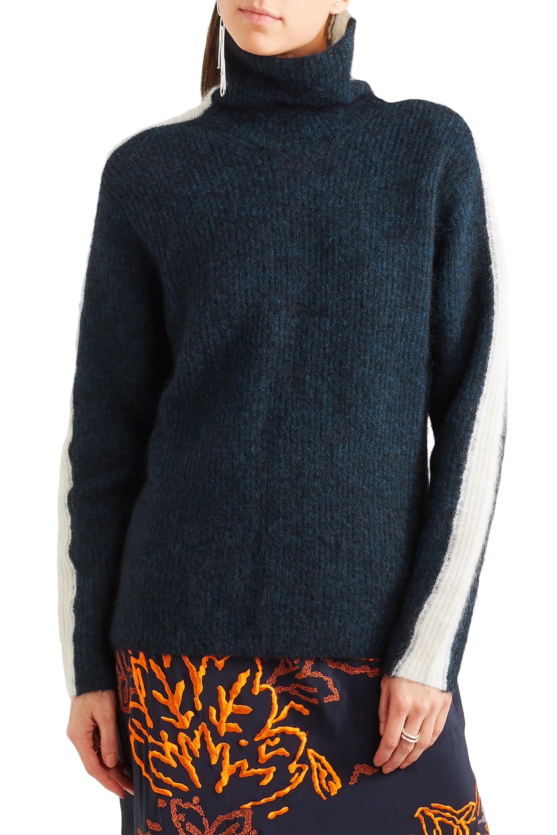 Ganni Wool Evangelista Brushed Ribbed-knit Turtleneck Sweater Midnight ...