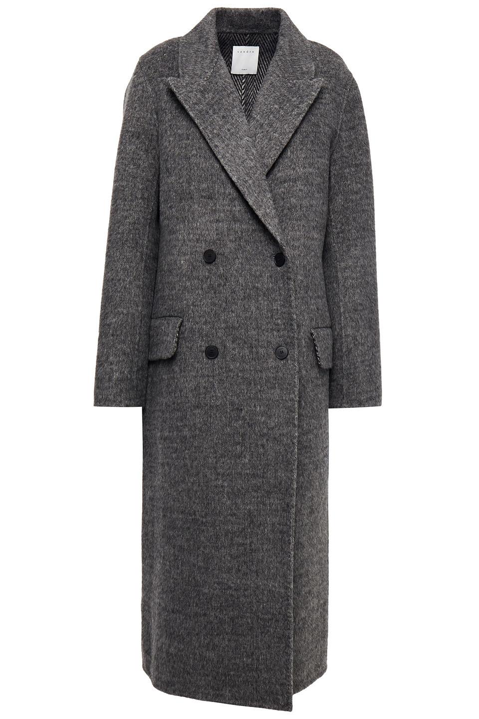 Sandro Juno Double-breasted Brushed Wool-blend Felt Coat in Gray | Lyst