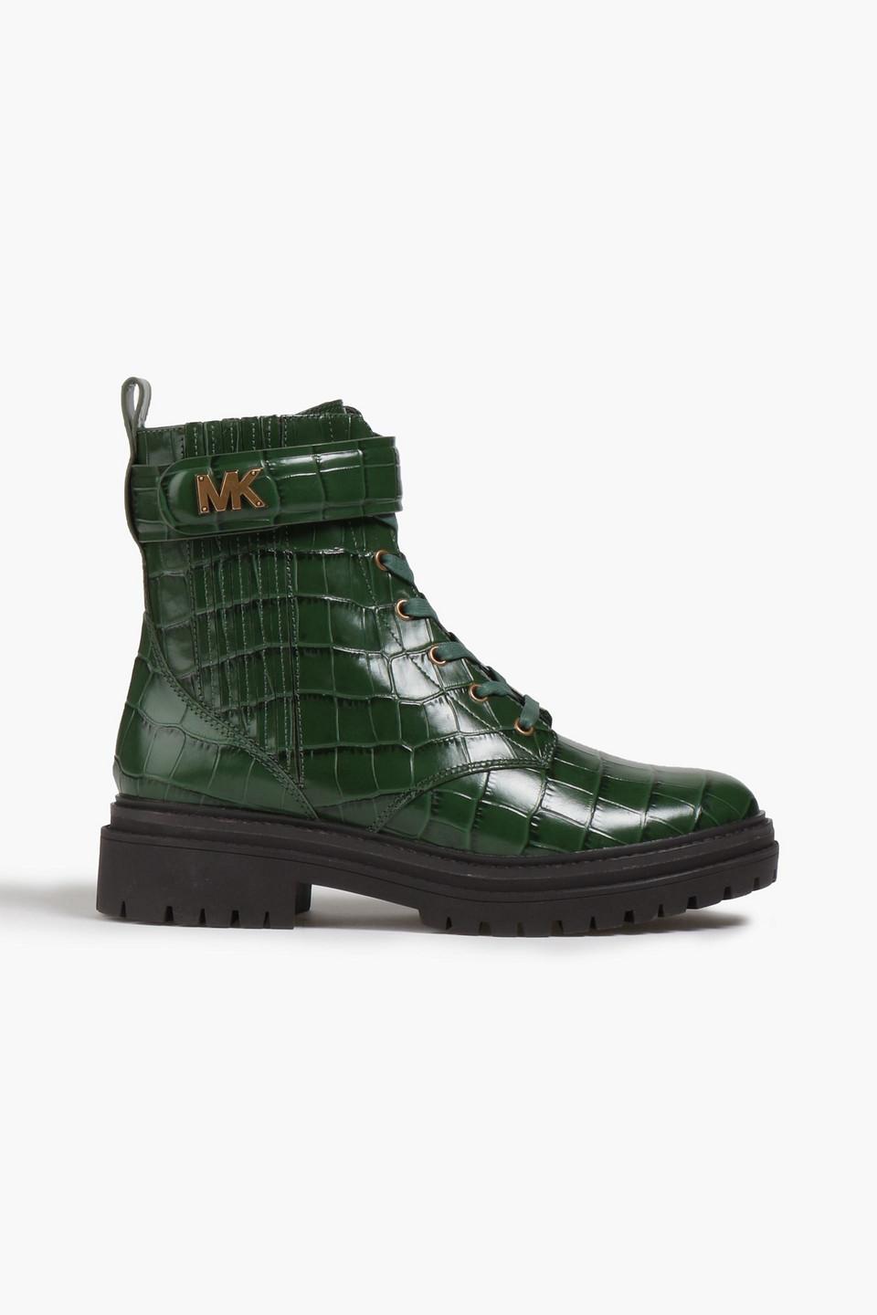 MICHAEL Michael Kors Stark Croc-effect Leather Combat Boots in Green ...