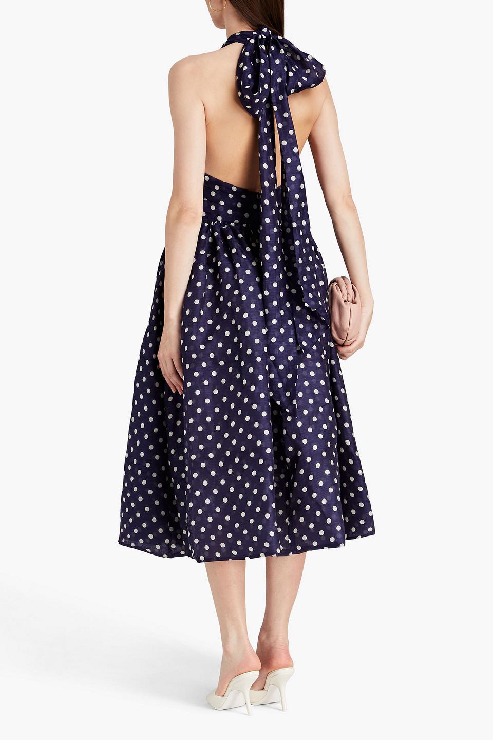 Zimmermann Polka-dot Linen And Silk-blend Halterneck Midi Dress in Blue |  Lyst