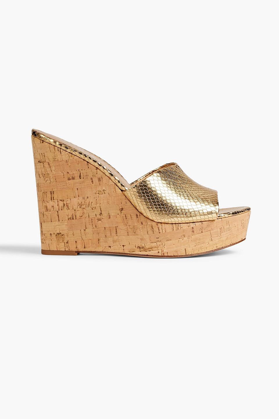 Veronica Beard Dali Snake-effect Leather Wedge Mules in Metallic | Lyst