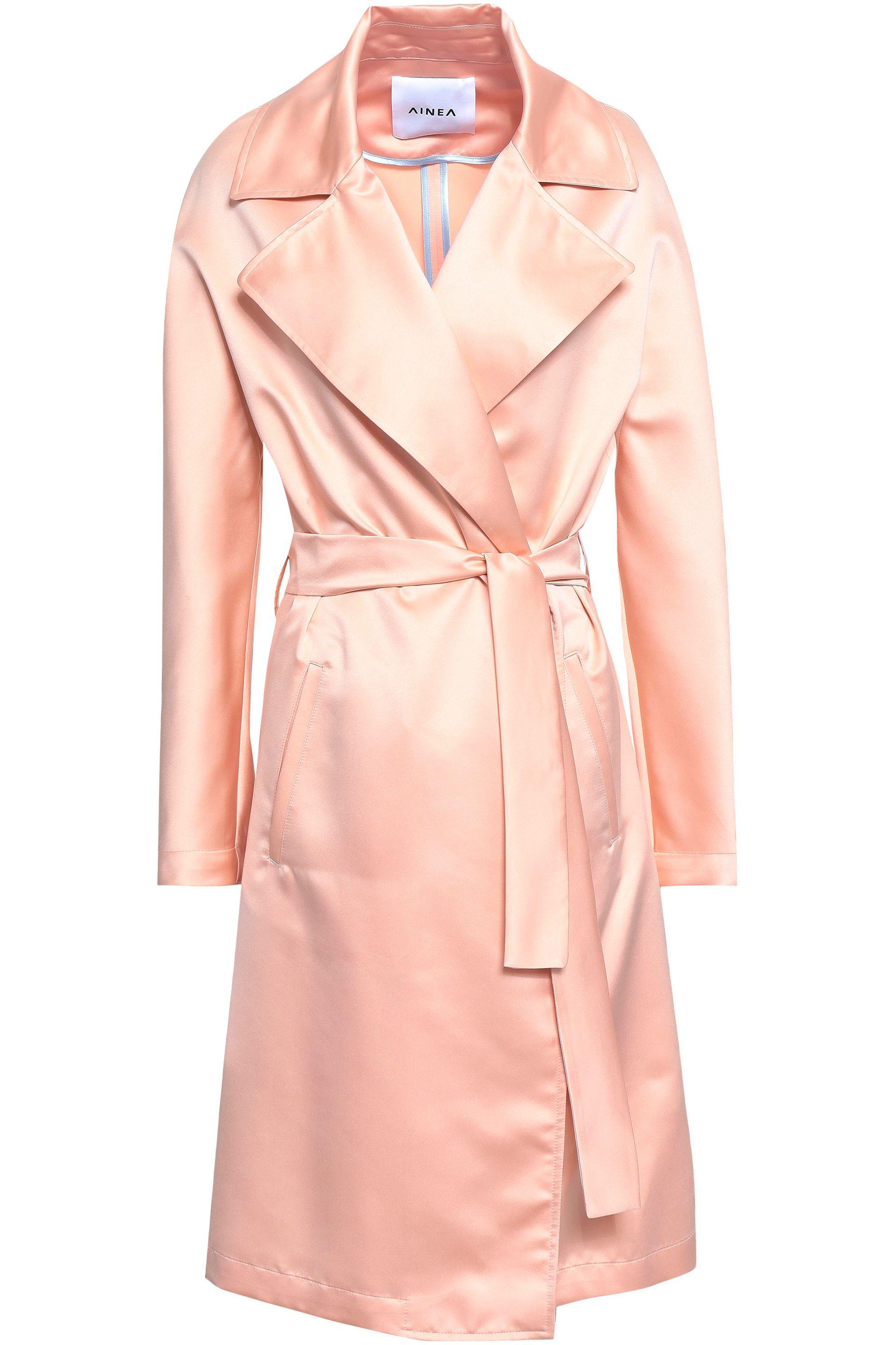 Ainea Belted Satin Trench Coat Peach in Pink - Lyst