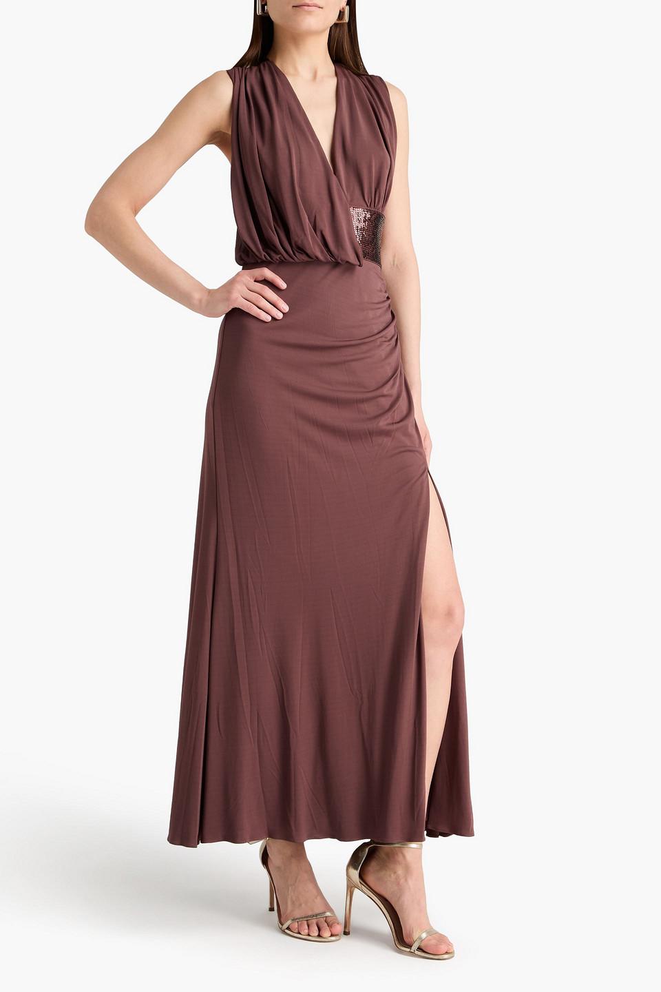 green emerald velvet dress Herve Leger Women's The Autumn Fringe Bandage Gown - Black