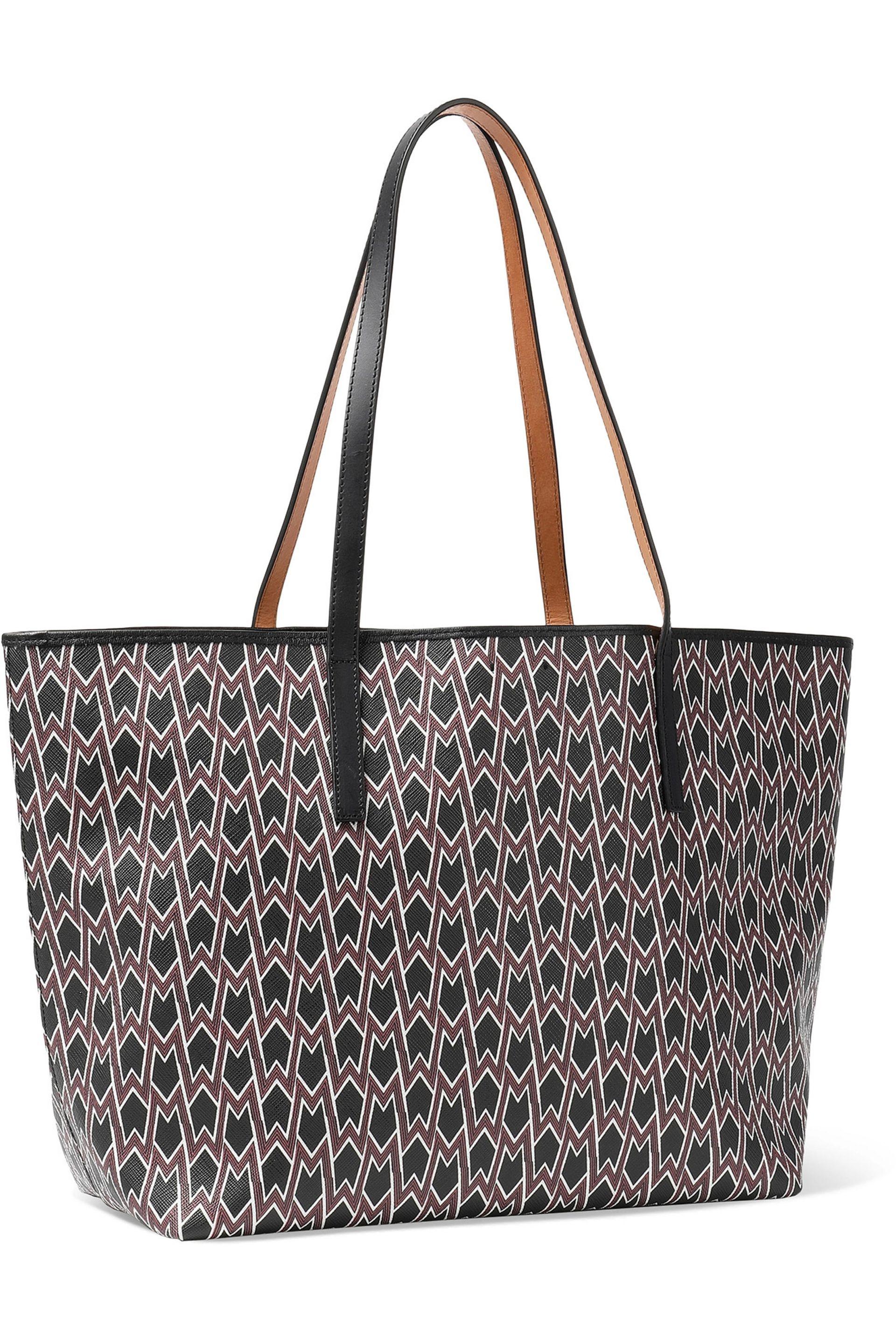 Maje Printed Faux Leather Tote Bag in Burgundy (Black) - Lyst