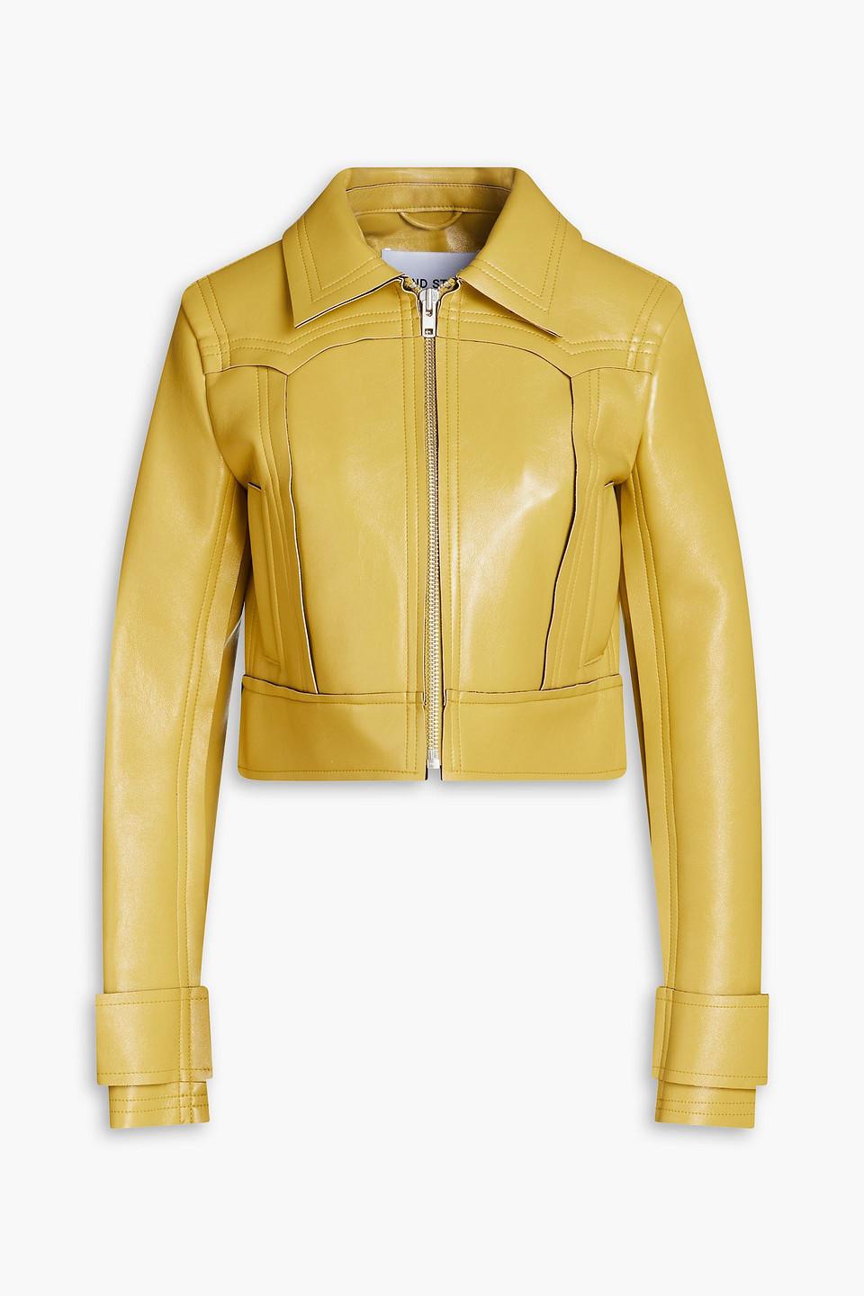 Stand Studio Quatro Cropped Faux Leather Jacket in Yellow | Lyst