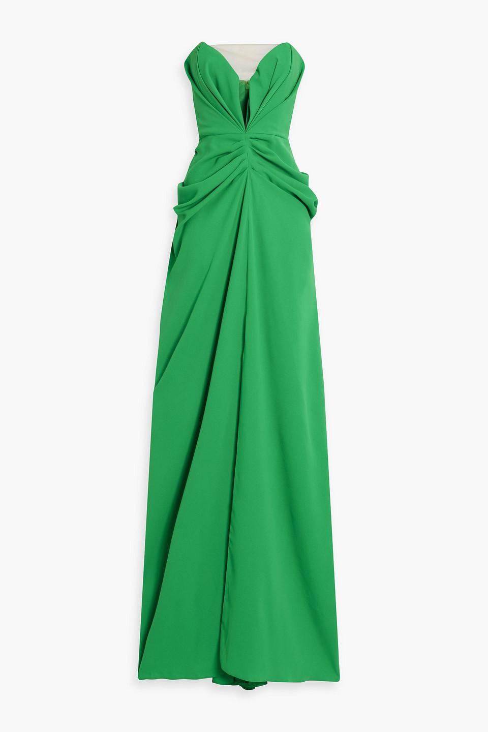 Rhea Costa Strapless Tulle-trimmed Draped Twill Gown in Green | Lyst Rhea Costa Strapless Tulle-trimmed Draped Twill Gown in Green | Lyst