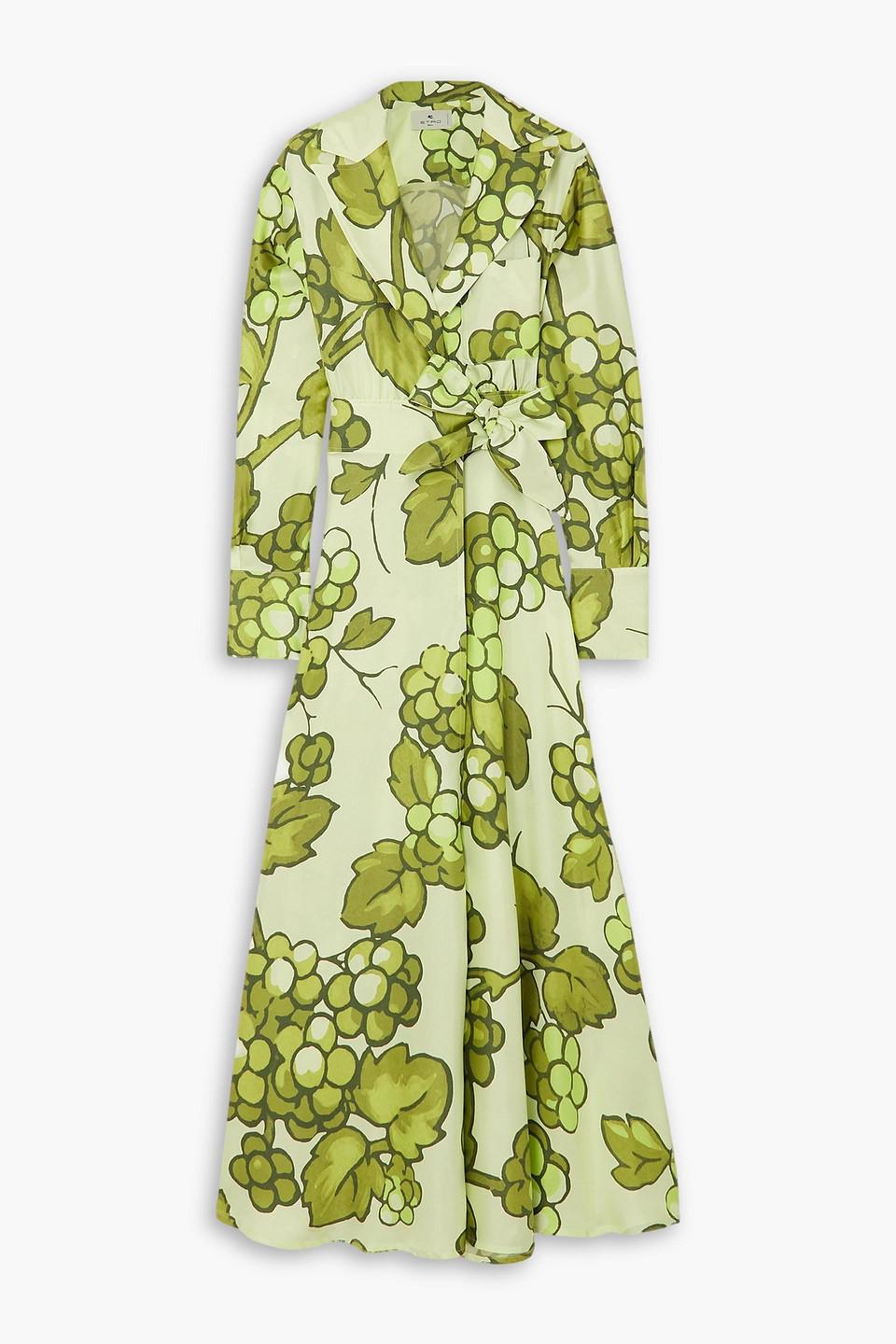 Etro Belted Printed Silk-twill Maxi Wrap Dress in Green | Lyst