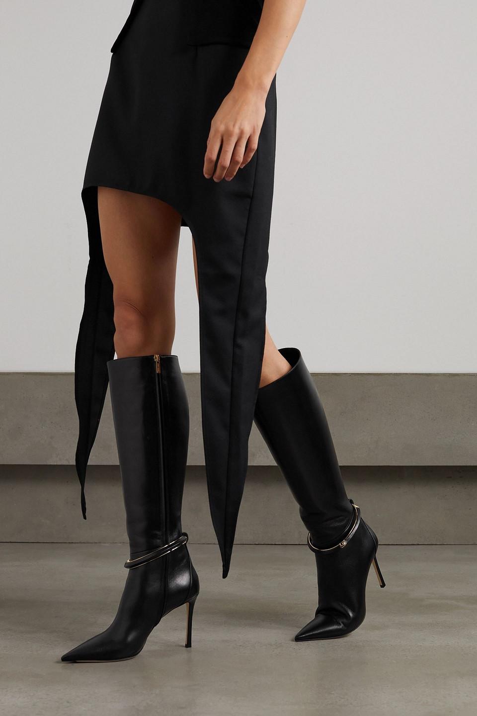 Jimmy Choo Dreece 95 Embellished Leather Knee Boots in Black Lyst UK