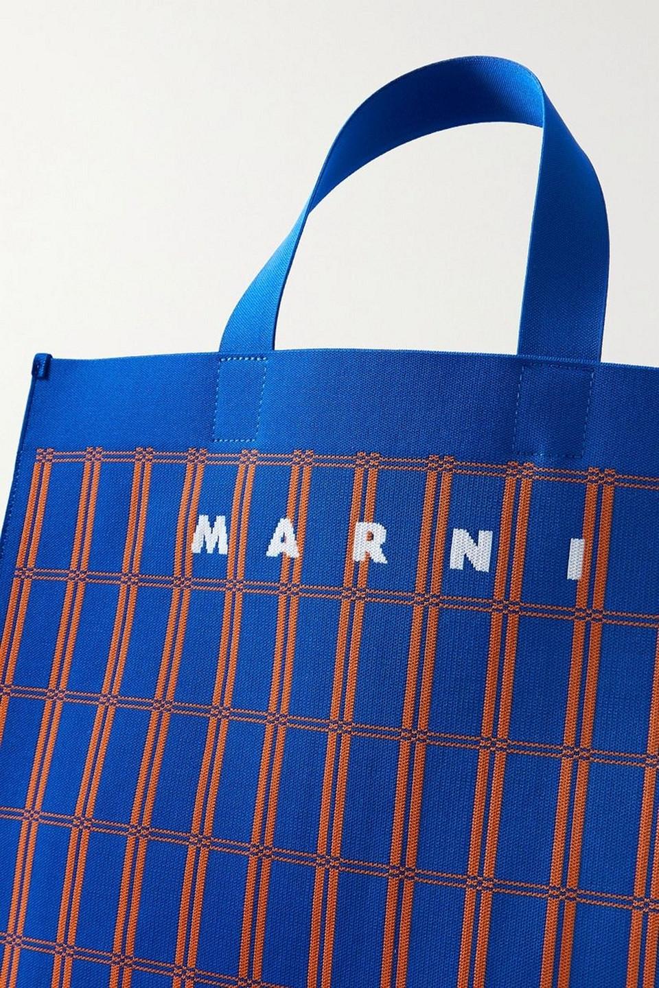 Marni Checked Jacquard-knit Tote in Blue | Lyst Canada