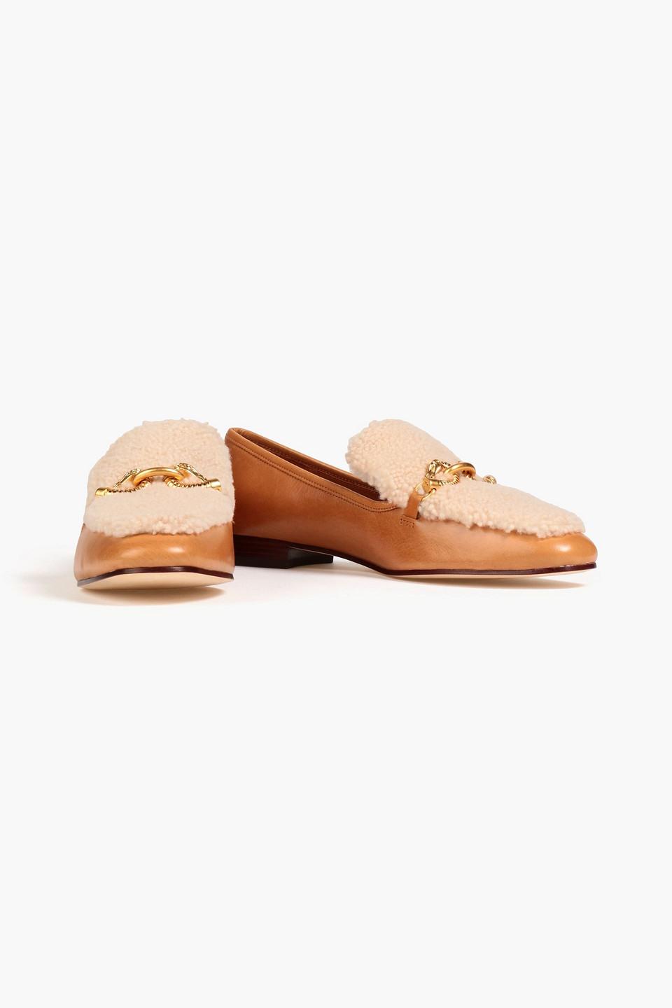 Tory Burch Embellished Shearling-paneled Leather Loafers in White | Lyst  Canada