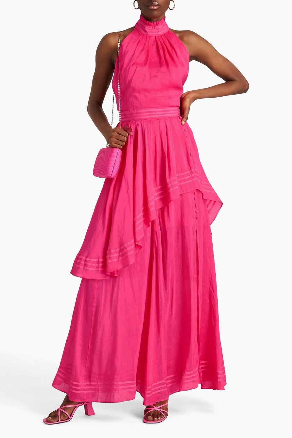 Aje. Sienna Tiered Linen And Silk blend Halterneck Maxi Dress in Pink Lyst UK