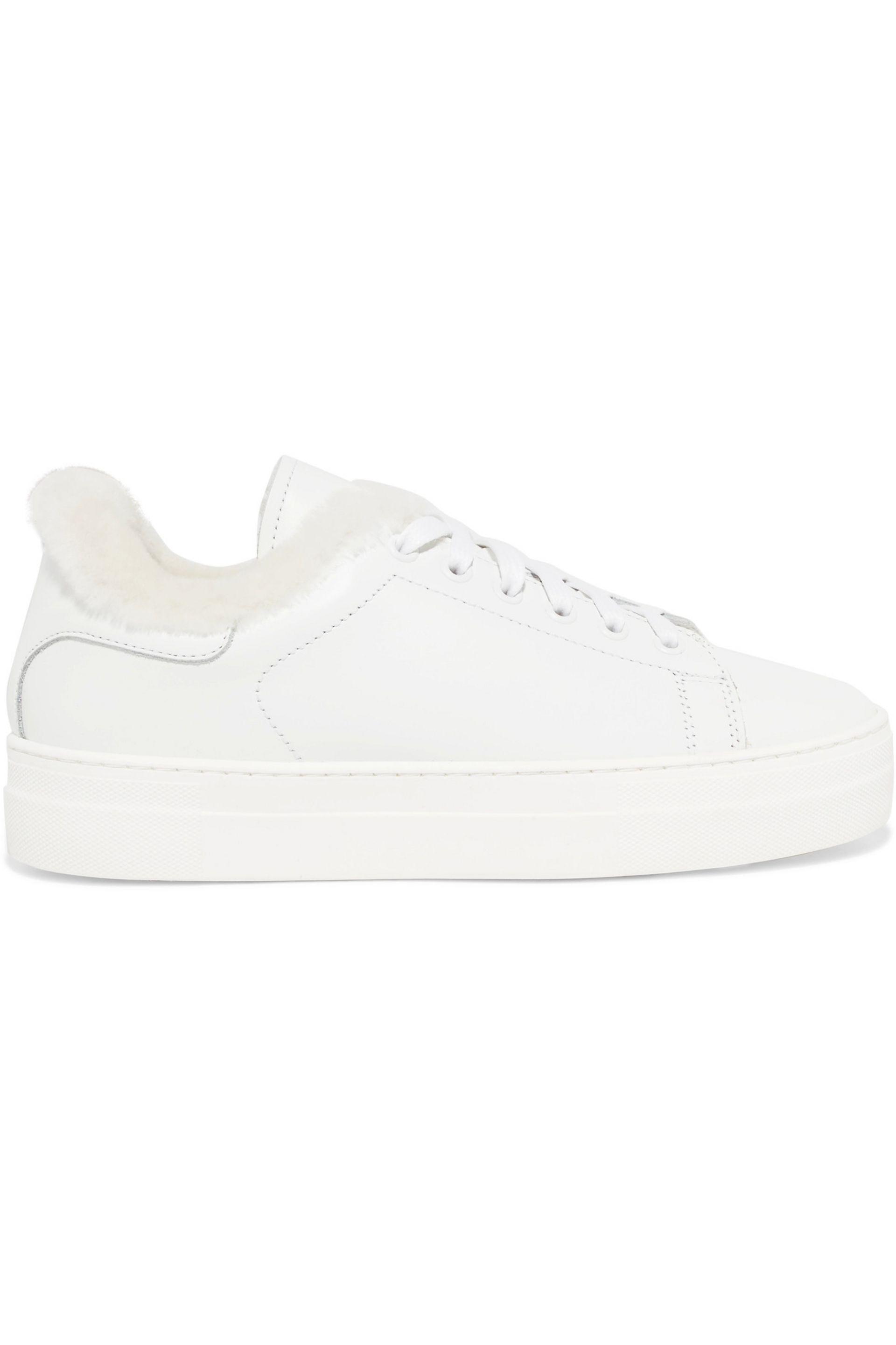 Maje Faux Fur-lined Leather Sneakers in White - Lyst