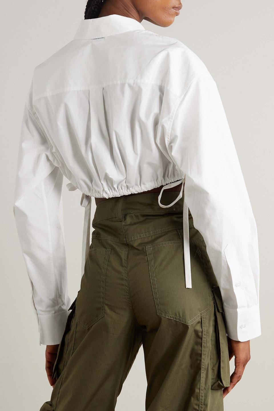 T By Alexander Wang Cropped Cotton-poplin Shirt in White | Lyst