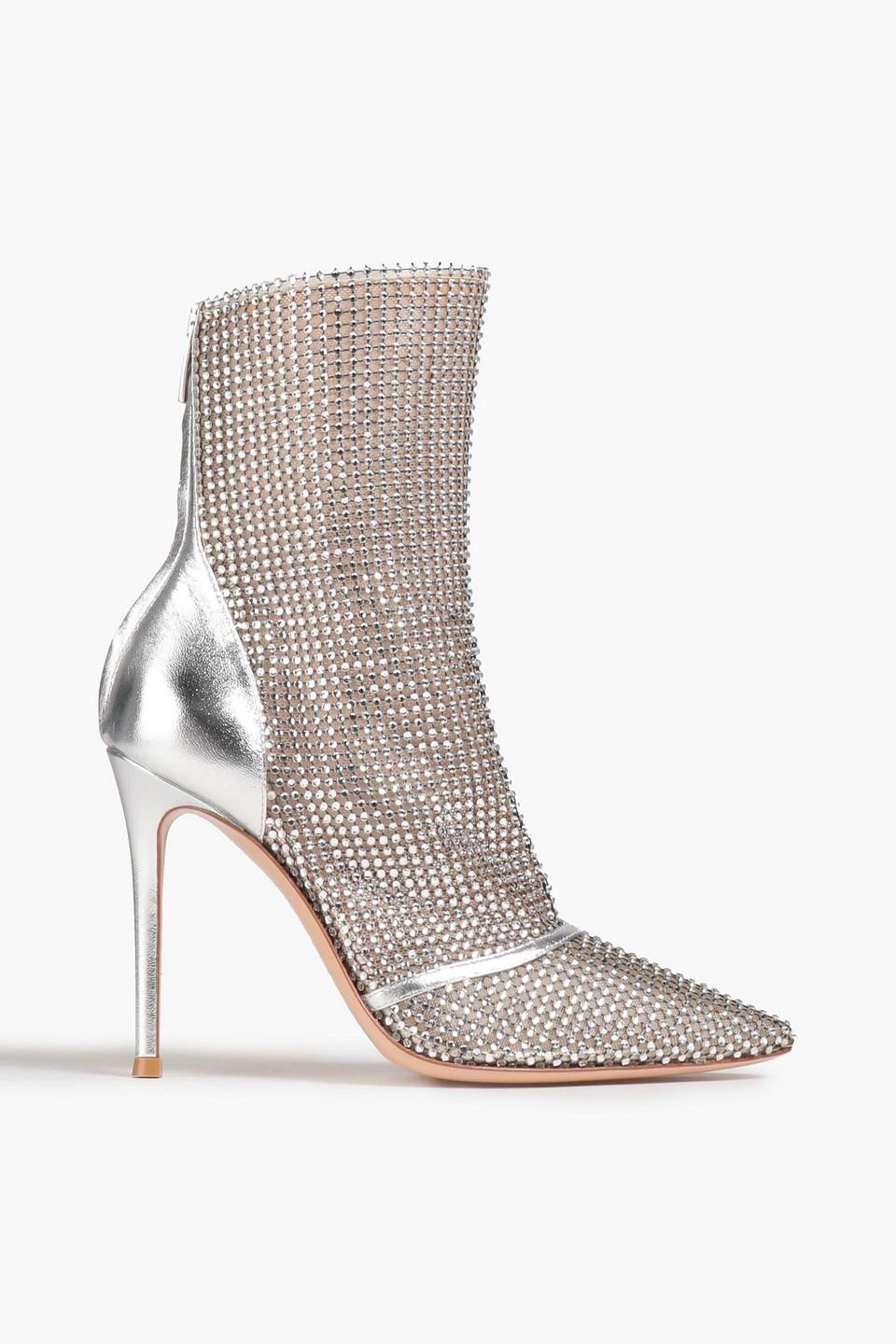Gianvito Rossi Adore Leather And Stretch mesh Ankle Boots in White