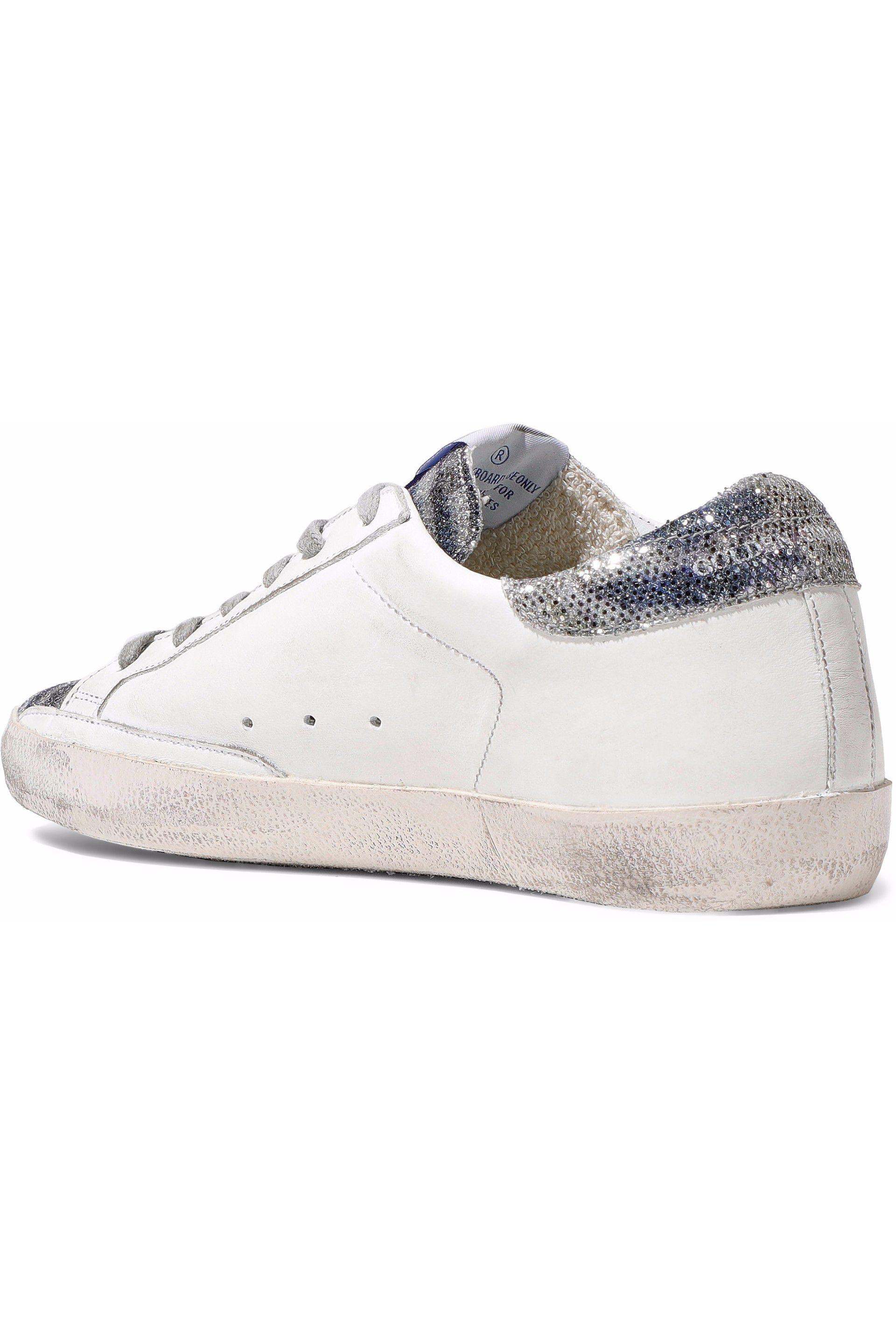 golden goose superstar glittered distressed leather sneakers