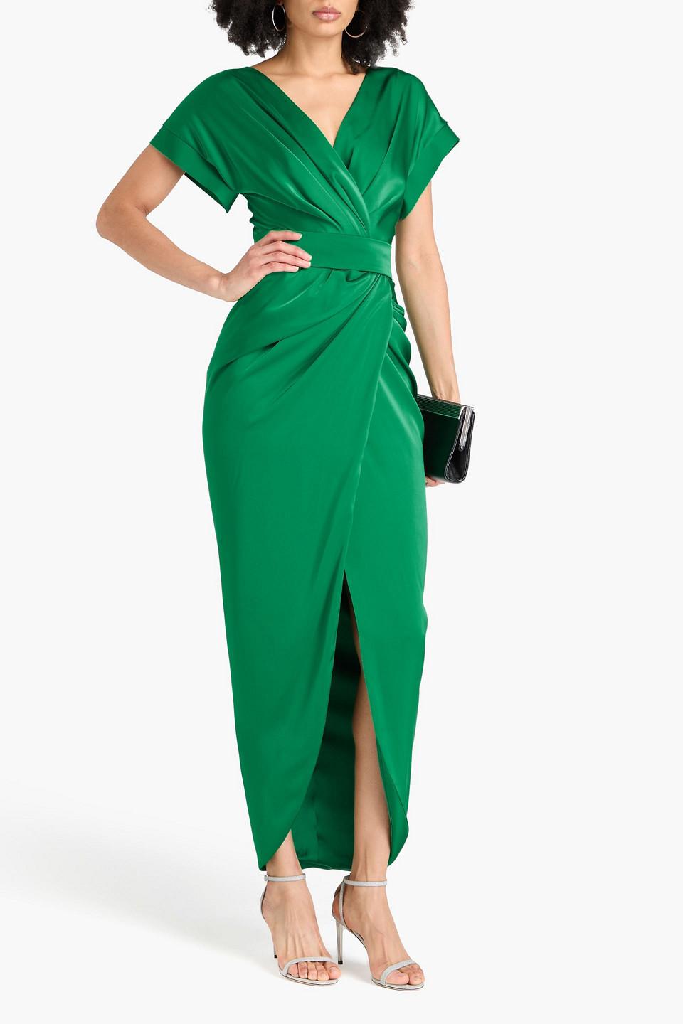 rhea costa green dress Raven Crepe and Velvet Dress in Dark-Green Rhea Costa