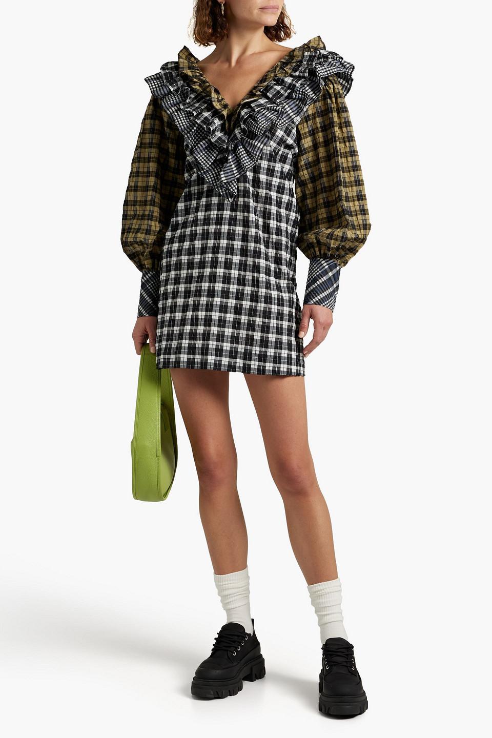 Ganni neon store seersucker dress