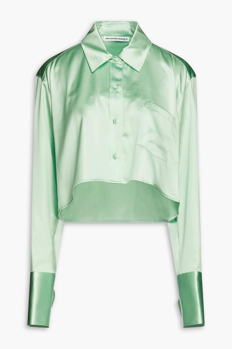 T By Alexander Wang Cropped Satin Shirt in Green | Lyst Canada