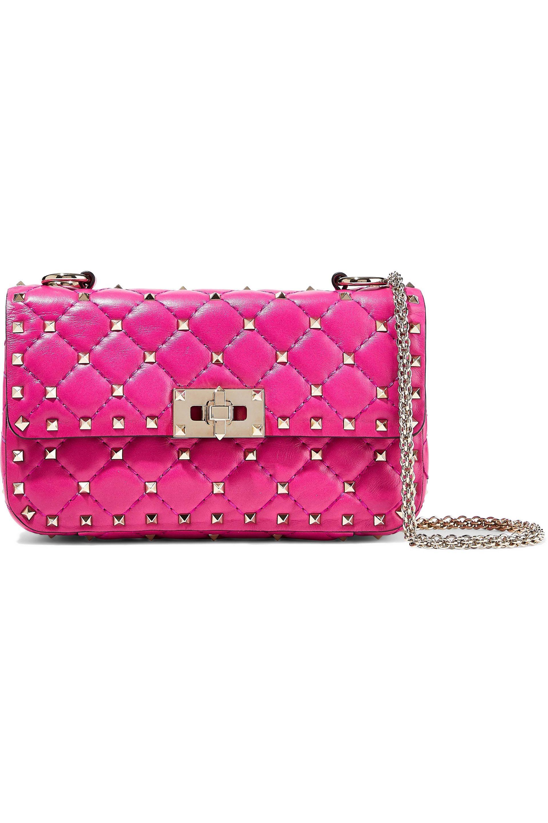 Valentino Rockstud Spike Quilted Leather Shoulder Bag Fuchsia in Pink - Lyst