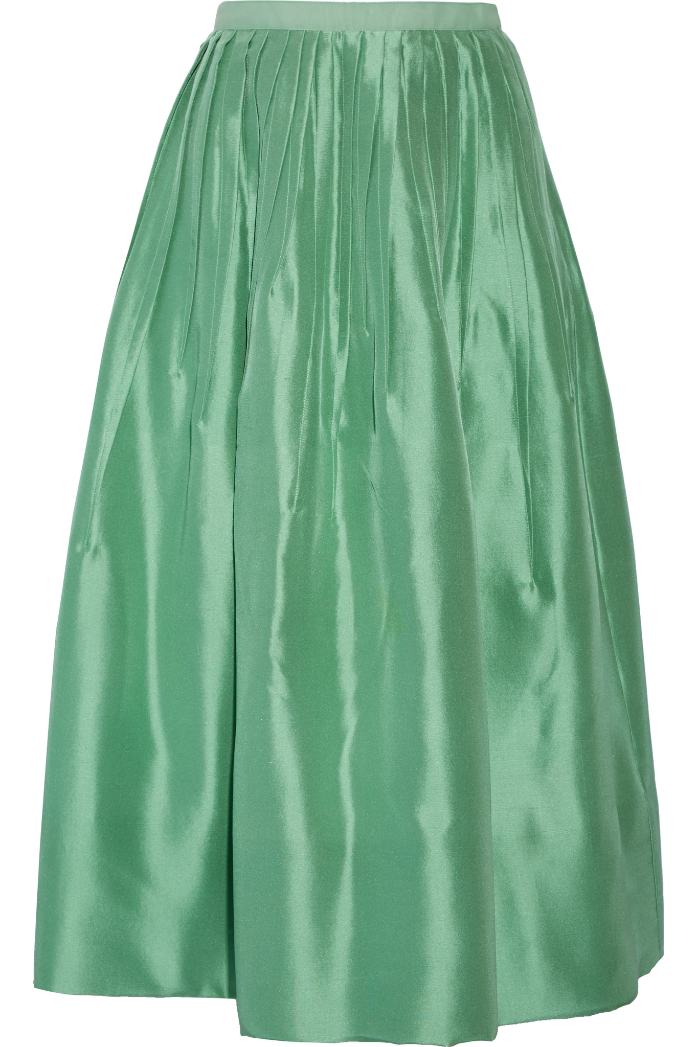 Lyst - Oscar de la renta Pleated Silk-satin Midi Skirt in Green - Save 28%