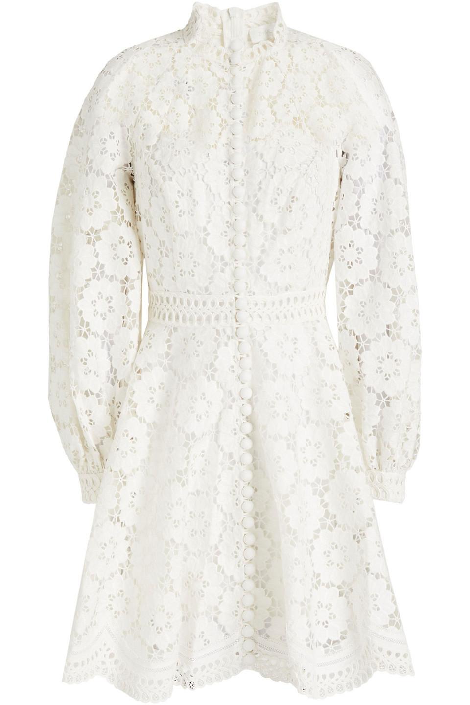 【ZIMMERMANN】linen-trimmed cotton-blend lace ミディ ドレス Halliday lace-trimmed floral linen slip dress in yellow