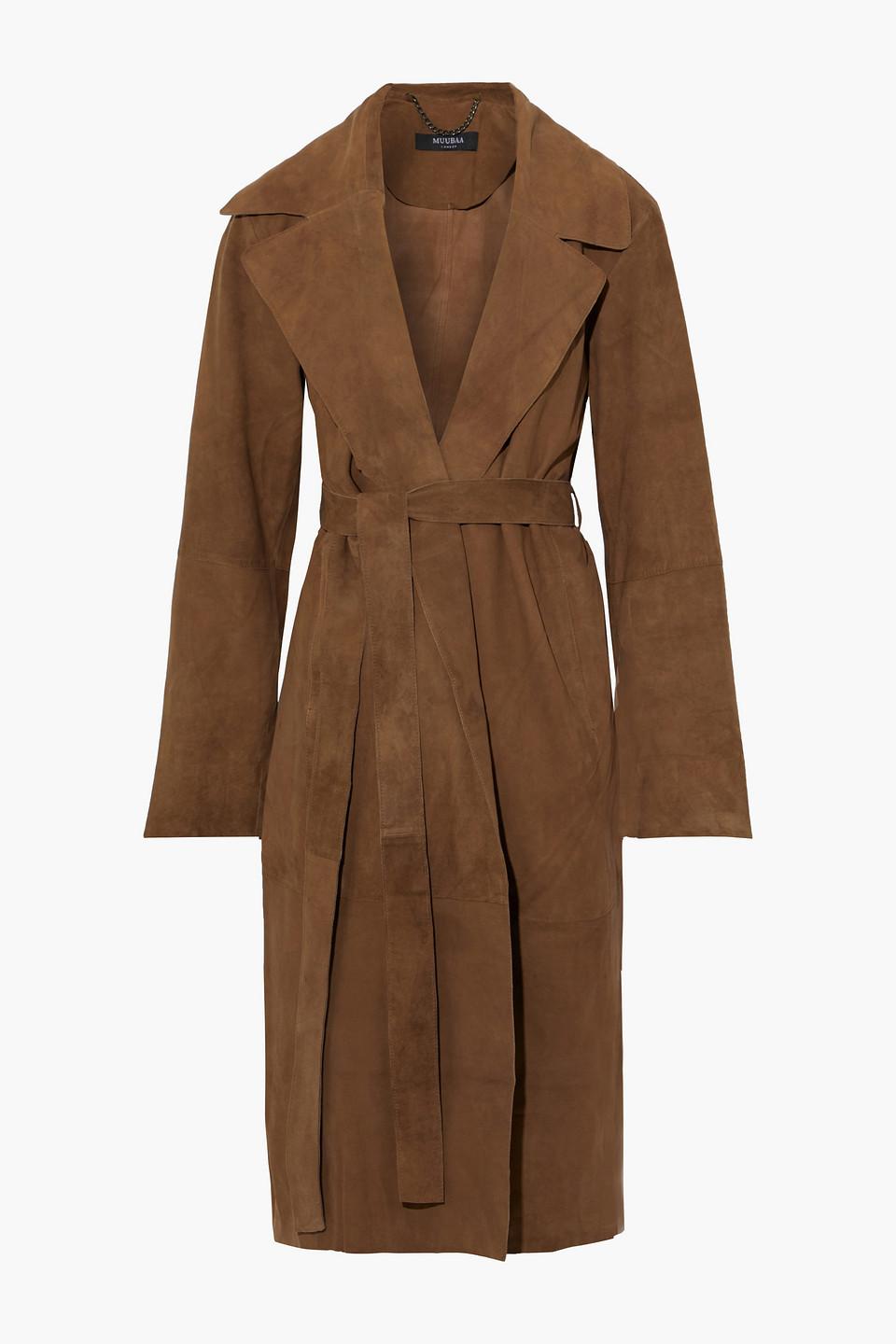 Muubaa Nora Belted Suede Trench Coat in Brown | Lyst