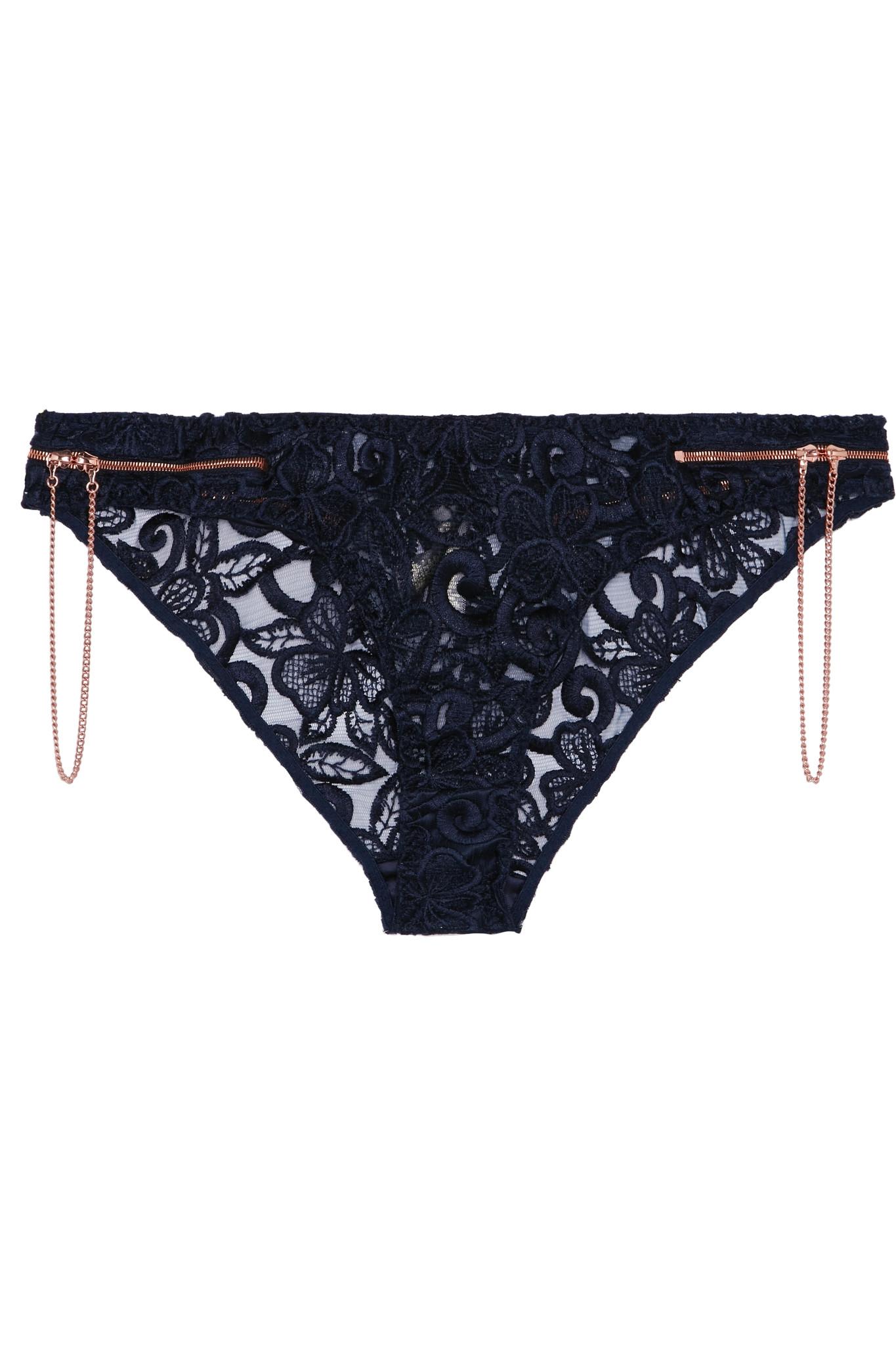 Agent Provocateur Soiree Terri Zip-detailed Embroidered Tulle Briefs in  Navy (Blue) - Lyst