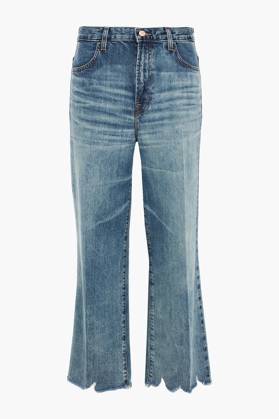 J Brand Joan Cropped Distressed High rise Wide leg Jeans in Blue