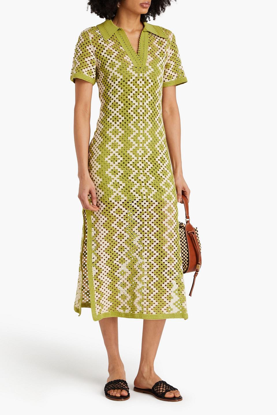 Sandro Crocheted Cotton Midi Dress in Metallic | Lyst