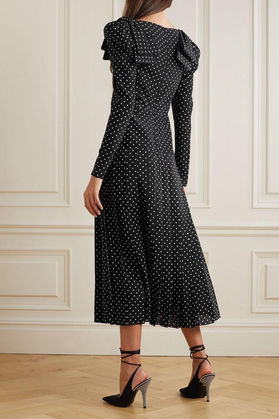 Alessandra Rich Bow-detailed Pleated Polka-dot Silk Midi Alessandra Rich Bow-detailed Pleated Polka-dot Silk Midi